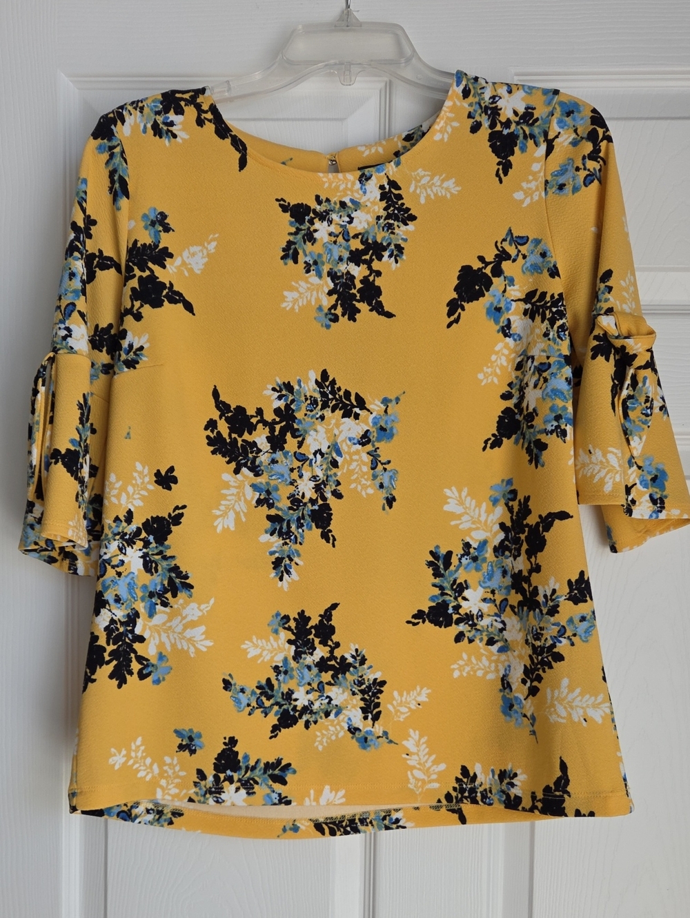 Jules & Leopold Mustard Yellow Floral Tie-Sleeve Blouse